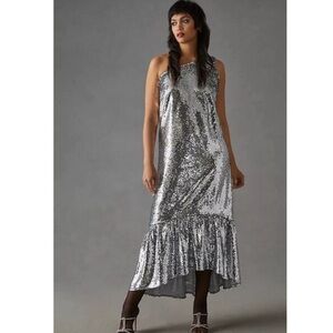 NWT Anthropologie Maeve Silver Sequin One Shoulder Dress